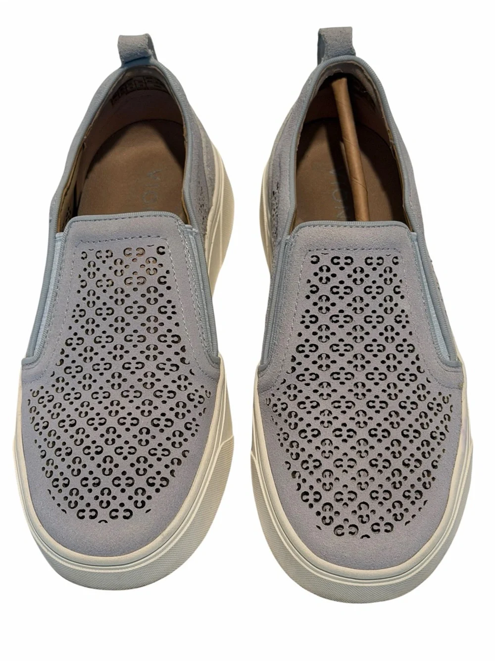Vionic Kimmie Perforated Slip On Sneakers Light Blue Suede Comfort Shoes 6 W
